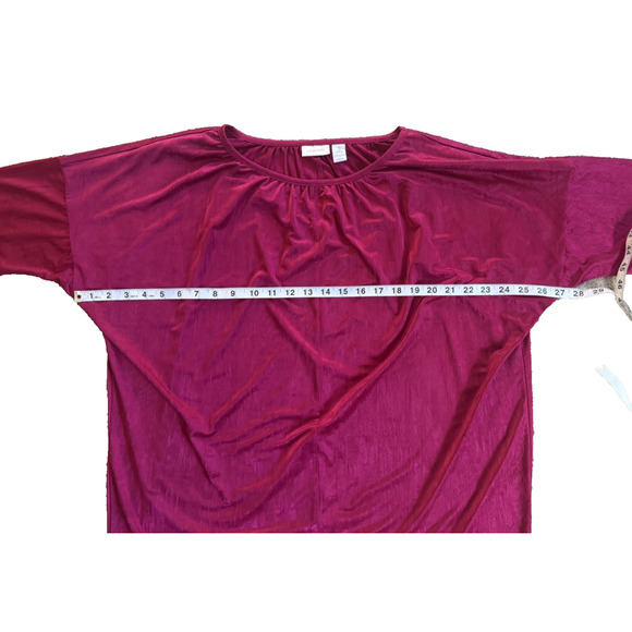 Chico's Top Size 3 (XL/16) Fuchsia Pink Magenta 3/4 Sleeve Soft Silky Top - Picture 4 of 7